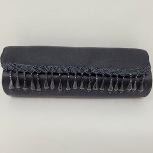 MAC Cosmetics Black Satin Beaded Fringe Clutch